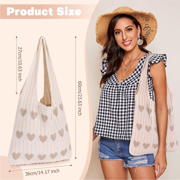 Heart Crochet Tote Bag - Picture 2 of 6